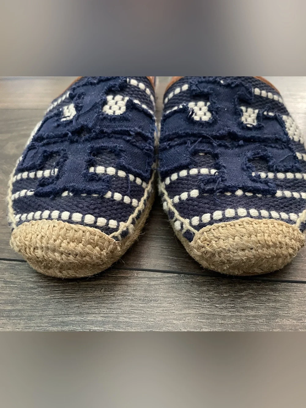 Tory Burch SHAW Navy and White Espadrille Flat 8.5